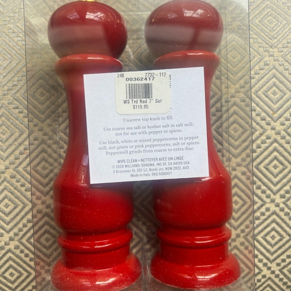 Williams Sonoma Vibrant Red Wooden Salt & Pepper Mills price firm - Picture 2 of 6